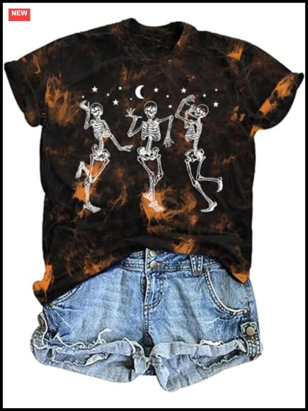 Dancing Skeleton Halloween T-Shirt Short Sleeve Womens Graphic Tee